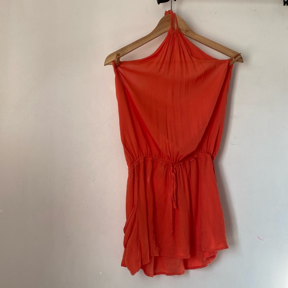 Blue Life Planet S Orange Halter Island Life Mini Dress